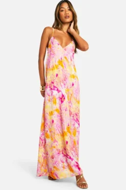 Cami Dresses*boohoo Tie Dye V Neck Strappy Maxi Dress purple