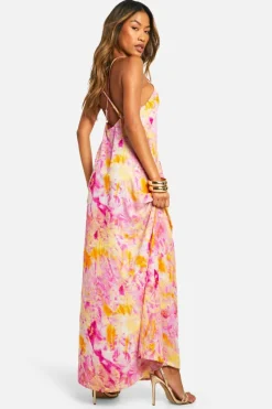 Cami Dresses*boohoo Tie Dye V Neck Strappy Maxi Dress purple