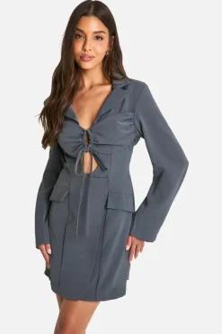 Blazer Dresses*boohoo Tie Front Blazer Dress charcoal