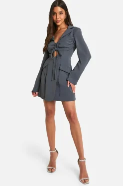 Blazer Dresses*boohoo Tie Front Blazer Dress charcoal