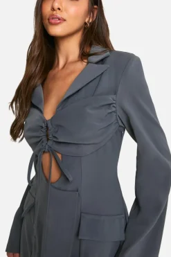 Blazer Dresses*boohoo Tie Front Blazer Dress charcoal