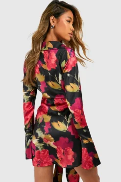 Shirt Dresses*boohoo Tie Front Floral Shirt Dress black