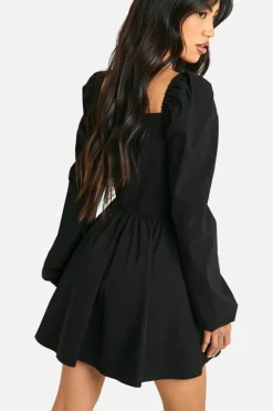 Smock Dresses*boohoo Tie Front Long Sleeve Mini Dress black