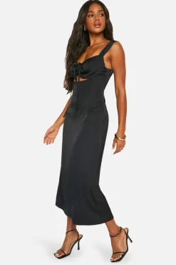 Cami Dresses|Maxi Dresses*boohoo Tie Front Maxi Dress black