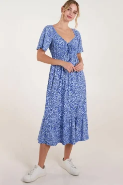 Midi Dresses*Blue Vanilla Tie Front Midi Dress Blue