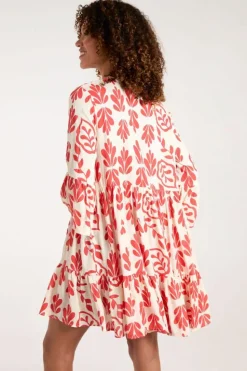 Smock Dresses*Blue Vanilla Tie Front Smock Dress Red