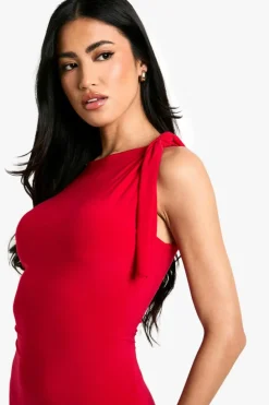 Bodycon Dresses*boohoo Tie One Shoulder Long Sleeve Mini Dress red