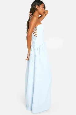 Smock Dresses*boohoo Tie Side Bandeau Maxi Dress blue