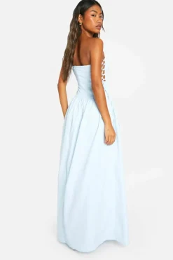 Smock Dresses*boohoo Tie Side Bandeau Maxi Dress blue