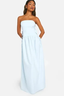 Smock Dresses*boohoo Tie Side Bandeau Maxi Dress blue