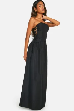 Smock Dresses*boohoo Tie Side Bandeau Maxi Dress black