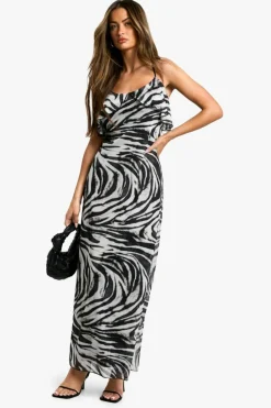 Maxi Dresses|Dresses*boohoo Tie Strap Zebra Frill Mesh Maxi Dress black