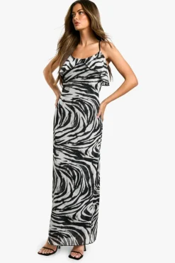 Maxi Dresses|Dresses*boohoo Tie Strap Zebra Frill Mesh Maxi Dress black
