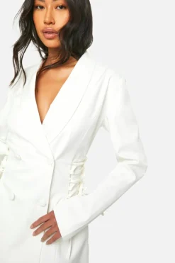 Blazer Dresses*boohoo Tie Waist Blazer Dress white