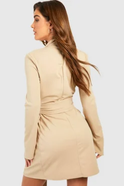 Blazer Dresses*boohoo Tie Waist Long Sleeve Blazer Dress stone