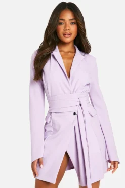 Blazer Dresses*boohoo Tie Waist Long Sleeve Blazer Dress lilac