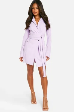 Blazer Dresses*boohoo Tie Waist Long Sleeve Blazer Dress lilac