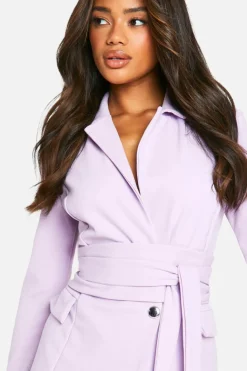 Blazer Dresses*boohoo Tie Waist Long Sleeve Blazer Dress lilac