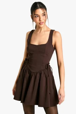 Skater Dresses*boohoo Tie Waist Skater Mini Dress chocolate