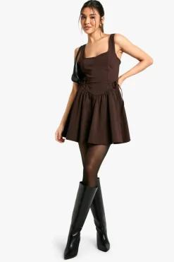 Skater Dresses*boohoo Tie Waist Skater Mini Dress chocolate