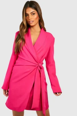 Blazer Dresses*boohoo Tie Waist Tailored Blazer Dress hot pink