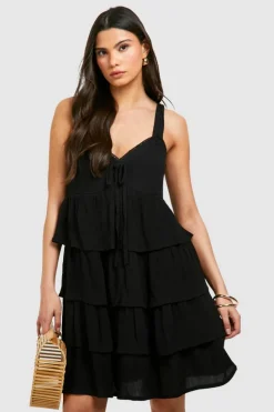 Smock Dresses*boohoo Tiered Ruffle Smock Dress black