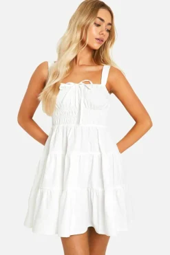 Smock Dresses*boohoo Tiered Smock Mini Dress white