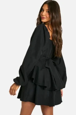 Skater Dresses|Mini Dresses*boohoo Tiered Tie Back Skater Dress black