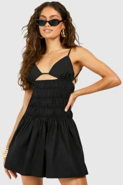 Smock Dresses*boohoo Tierred Mini Cut Out Smock Dress black