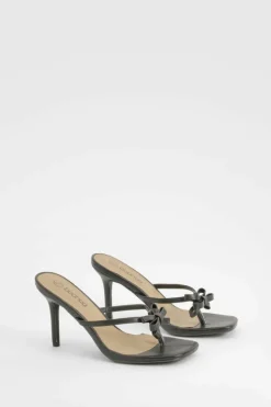 Sandals|Heels*boohoo Toe Post Bow Detail Heeled Mules black