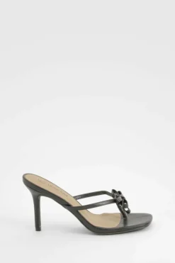Sandals|Heels*boohoo Toe Post Bow Detail Heeled Mules black