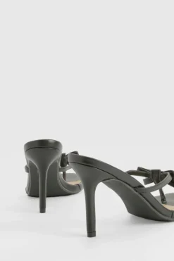 Sandals|Heels*boohoo Toe Post Bow Detail Heeled Mules black