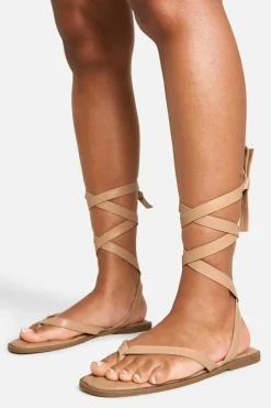 Sandals*boohoo Toe Post Wrap Up Flat Sandals nude