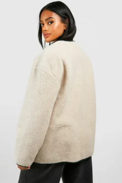 Up To 80% Off Winter Warmers|Aviator Jackets*boohoo Toggle Button Teddy Jacket ecru