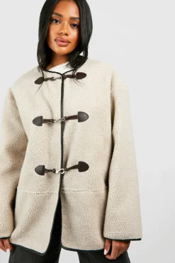 Up To 80% Off Winter Warmers|Aviator Jackets*boohoo Toggle Button Teddy Jacket ecru