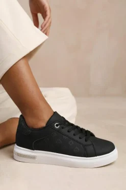 Trainers*Where's That From Tokyo' Crystal Trim With Embossed Detailed Trainers Black