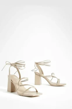 Heels*boohoo Tonal Sole Wrap Up Block Heels beige