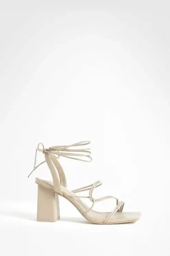 Heels*boohoo Tonal Sole Wrap Up Block Heels beige