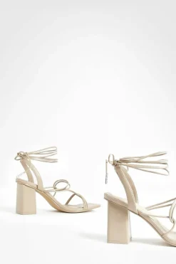 Heels*boohoo Tonal Sole Wrap Up Block Heels beige