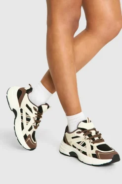 Trainers*boohoo Tonal Sporty Panelled Trainers chocolate