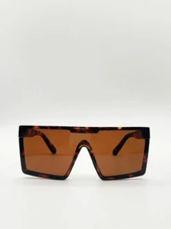 Sunglasses*SVNX Tortoiseshell Oversized Flat Top Square Frame Sunglasses Brown