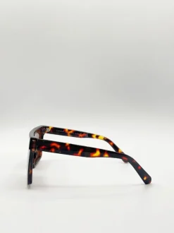 Sunglasses*SVNX Tortoiseshell Oversized Flat Top Square Frame Sunglasses Brown