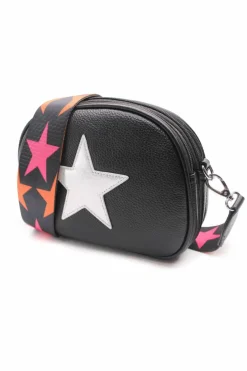 Cross-Body Bags*Kitise Trilly Shiny Silver Star Wide Strap Triple Compartment Camera Crossbody Bag Black
