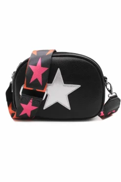 Cross-Body Bags*Kitise Trilly Shiny Silver Star Wide Strap Triple Compartment Camera Crossbody Bag Black