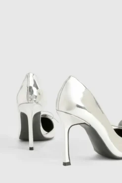 Heels*boohoo Trim Detail Mirror Patent Cut Out Court Shoes silver