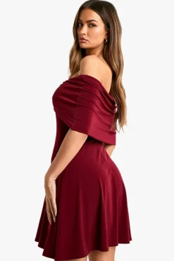 Skater Dresses*boohoo Trim Detail Slinky Bardot Mini Dress berry