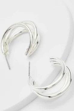 Earrings*boohoo Triple Cut Out Hoop Earrings silver