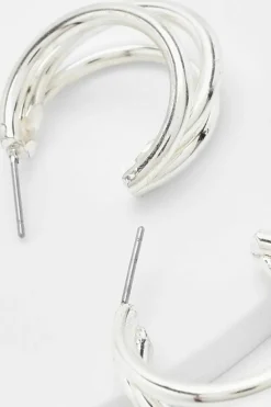 Earrings*boohoo Triple Cut Out Hoop Earrings silver