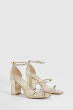 Sandals|Heels*boohoo Triple Strap Block Heel Sandals gold
