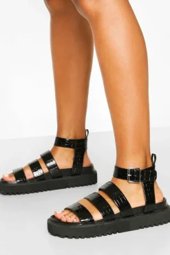 Flats|Sandals*boohoo Triple Strap Chunky Footbed Sandals black